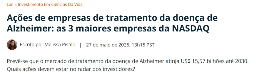 Investing News: Ações de empresas de tratamento da doença de Alzheimer, as 3 maiores da NASDAQ